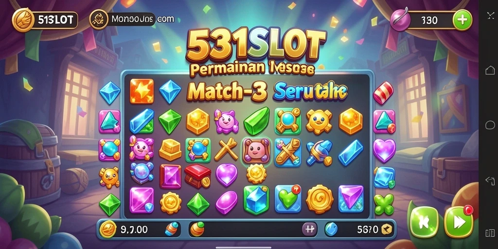 Gambar gameplay seru dari 531SLOT dalam petualangan Match-3.