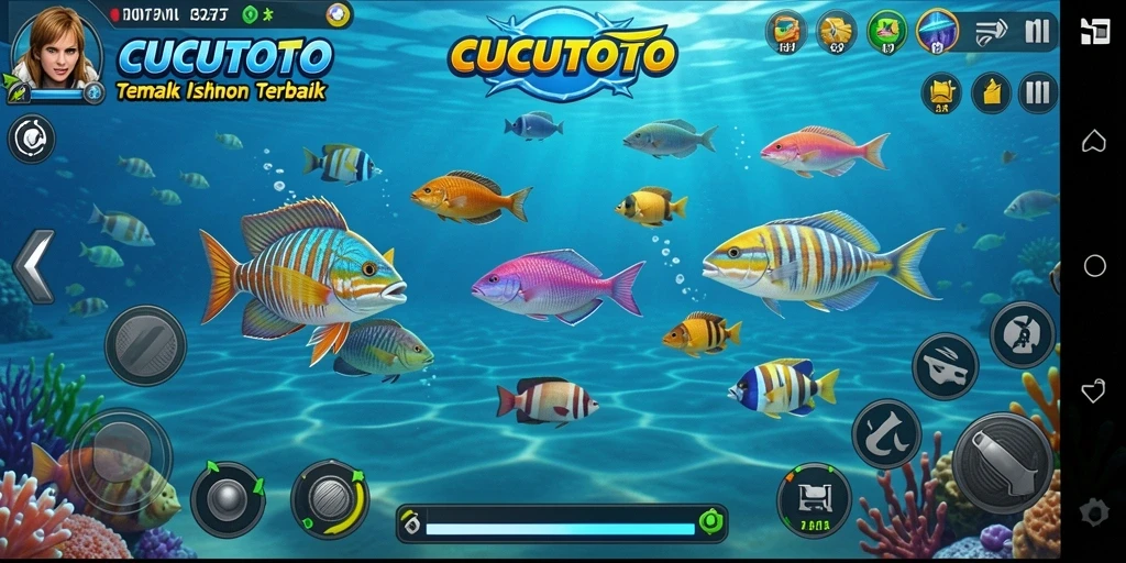 Tampilan seru gameplay CUCUTOTO saat menangkap ikan.