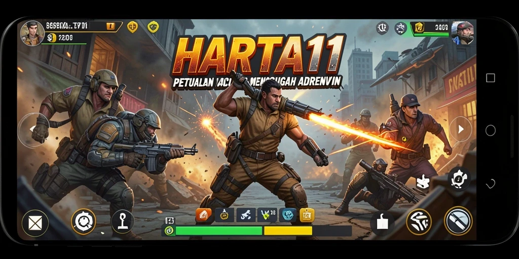 Screenshot HARTA11 menampilkan karakter dalam pertempuran seru dengan efek visual yang menakjubkan.