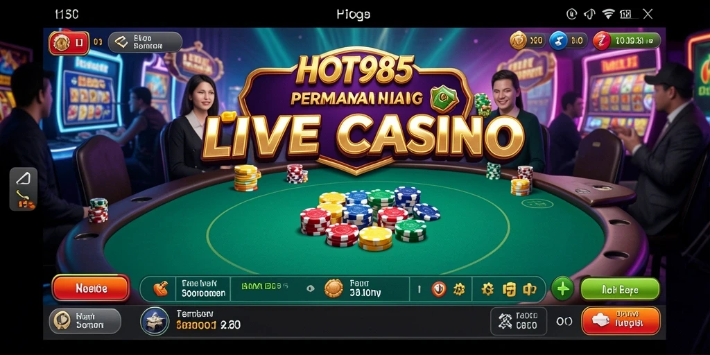 Screenshot gameplay Live Casino HOT985 dengan dealer dan pemain aktif.
