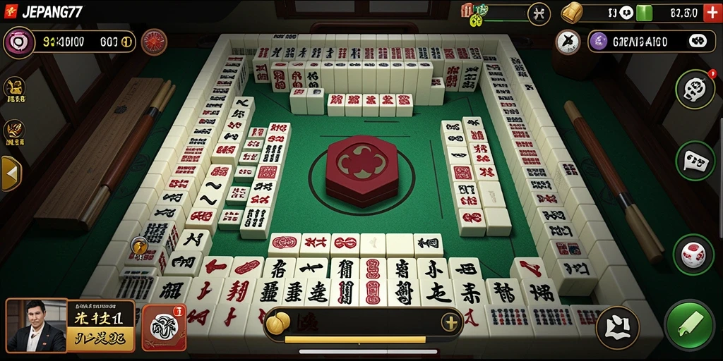 Tampilan gameplay seru di JEPANG77 dengan aksi Mahjong yang menegangkan.
