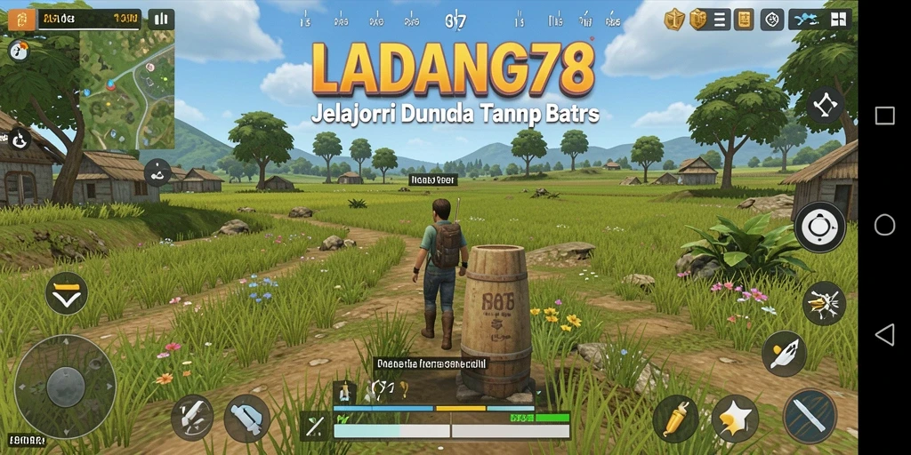 Screenshot LADANG78 menampilkan aktivitas menjelajah dunia yang luas.