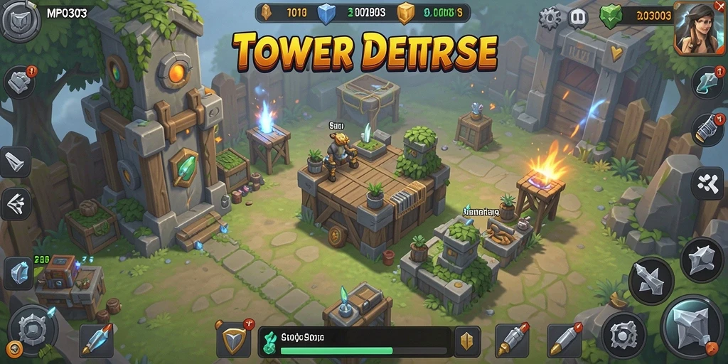 Screenshot gameplay MPO303 yang menunjukkan pertarungan menegangkan di Tower Defense.