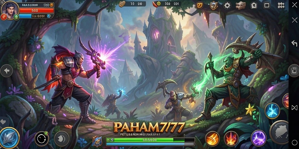 Screenshot menampilkan aksi seru di PAHAM777 dengan karakter menjelajahi dunia fantasi.