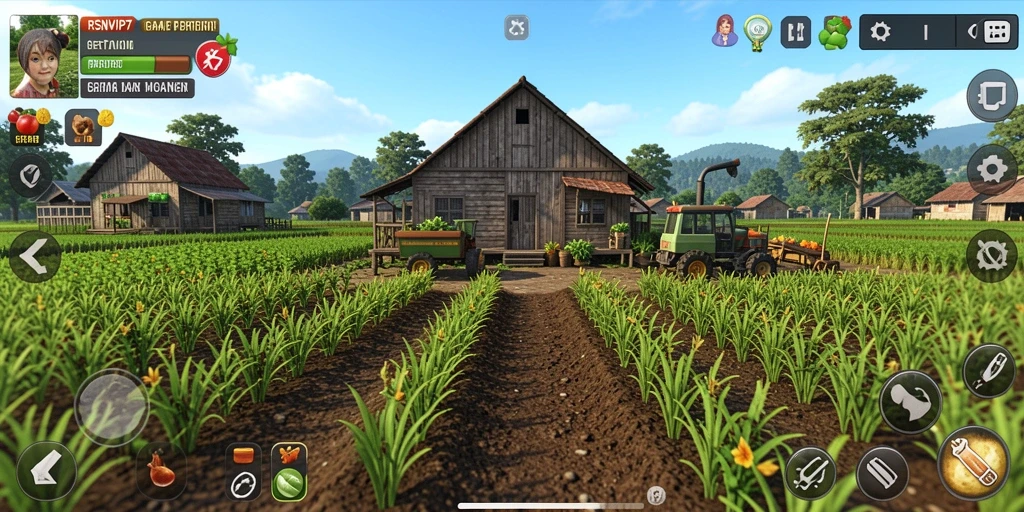 Tampilan gameplay RSNVIP7 menunjukkan aktivitas bertani yang seru dan menyenangkan.