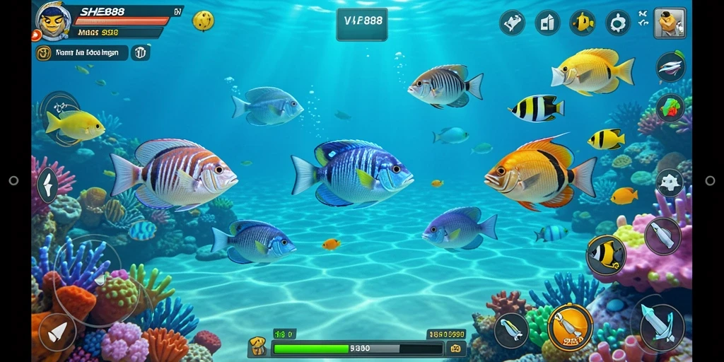 Tampilan gameplay SHE888 yang seru saat menembak ikan.