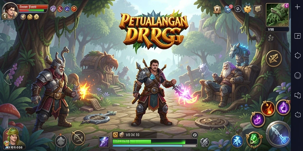 Screenshot gameplay V98 menampilkan pertarungan epik di dunia RPG.