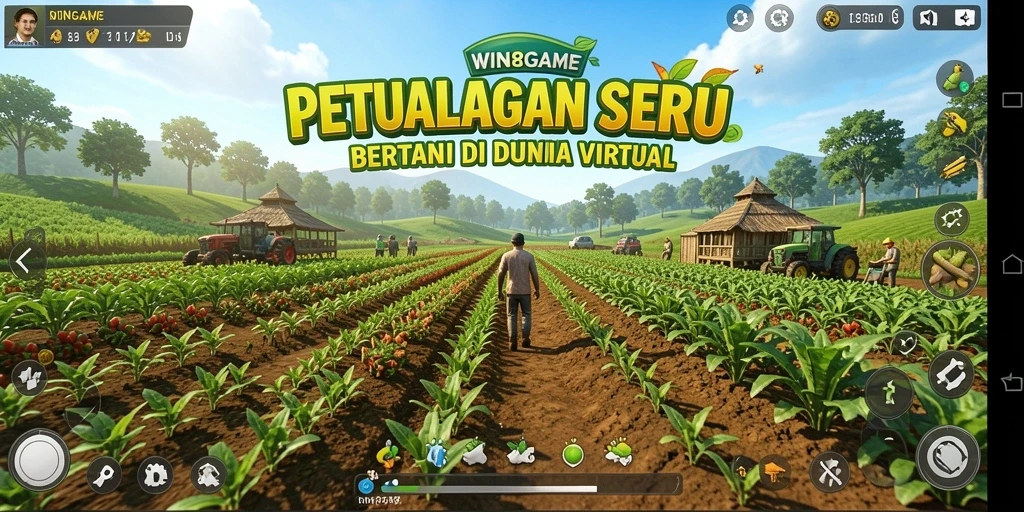 Screenshot gameplay menampilkan aktivitas bertani di <strong>WIN8GAME</strong>.